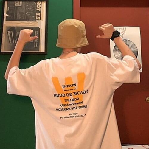 Summer short-sleeved mens Korean version of the loose trend student ins mens t-shirt mens five-point sleeve top