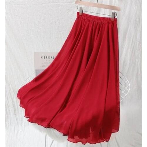 2020 Summer Women Chiffon Long Skirts Solid All-Match Maxi Skirt Autumn Elegant Skirts Plus Size M-7XL Black Blue Pink Lavender