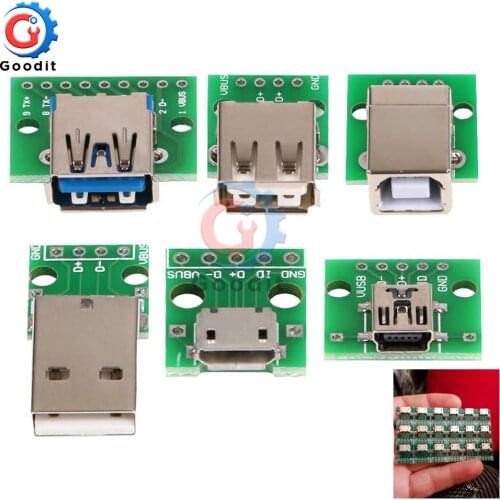 Micro Mini USB USB A Male USB 2.0 3.0 A Female USB B Connector Interface to 2.54mm DIP PCB Converter Adapter Breakout Board
