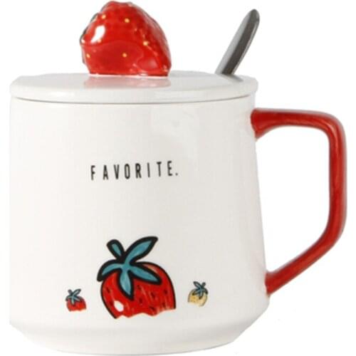 400ML(13oz) Cute strawberry Ceramics Mugs with spoon coffee mug Milk Tea office Cups Drinkware birthday Gift with Gift Box