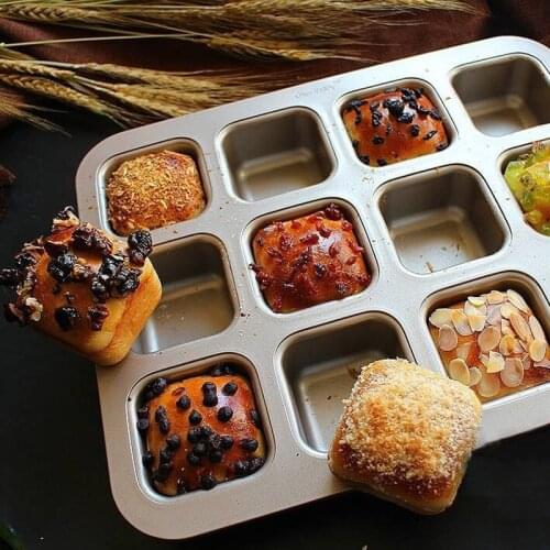 12 cups Mini bread mold Gold Square Non-stick Mould for Baking Kitchen Bakeware