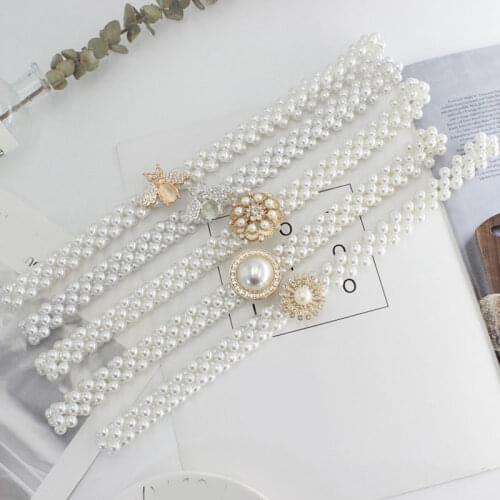 Fashion Rhinestone Pearls Belt Pearl Waist Chain Elastic Buckle Waist Belt Female Girls Wedding Dress Decoration Waistbands