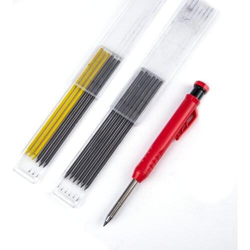 Solid Carpenter Pencil Set With 7 Refill Set Leads Built-in Sharpener Deep Hole Mechanical Marker Marking Pen Tool Marker Sets