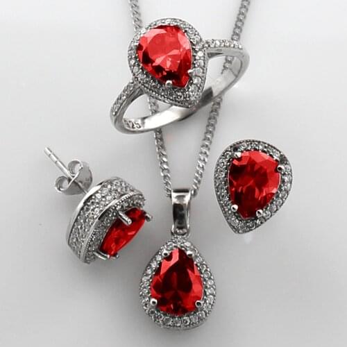 925 Sterling Silver Natural Zircon Stone Women Set Necklace Ring Earring Stud Earring jewelry Set fashion vintage Best Gift