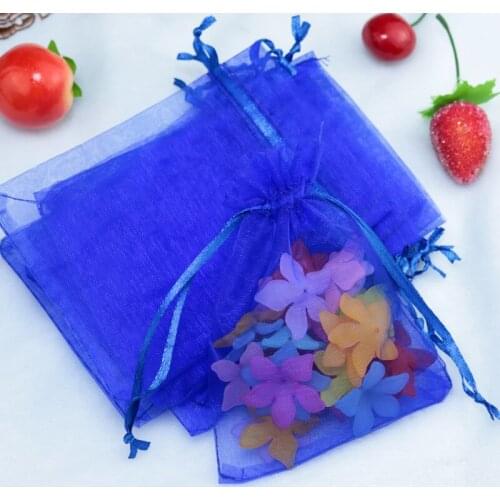 New Arrive 100pcs/lot Classic 5x7cm Royal Blue Gift Packing Candy Small Organza Bags Custom Jewelry Christmas Gift Bags
