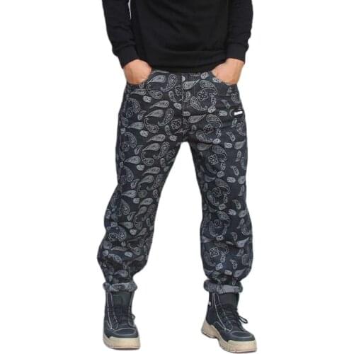 New Fashion Men Casual Jeans Straight Loose Baggy Joggers Denim Pants Black Embroidery Trousers Streetwear Hiphop Harem Jeans