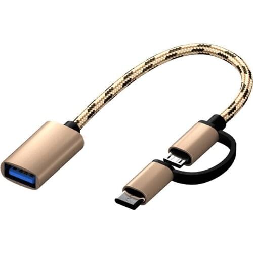 2-in-1 Type Micro USB Type-C To USB 3.0 Adapter Nylon Wire Adapter Cable For Transmission Charging OTG Adapter 17CM Dropshipping
