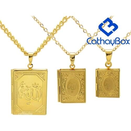 Ramadan Gift Koran Book Locket Necklace Gold Tone Islamic God Allah Quran Charm Pendant Jewelry For Muslim Hot Sale
