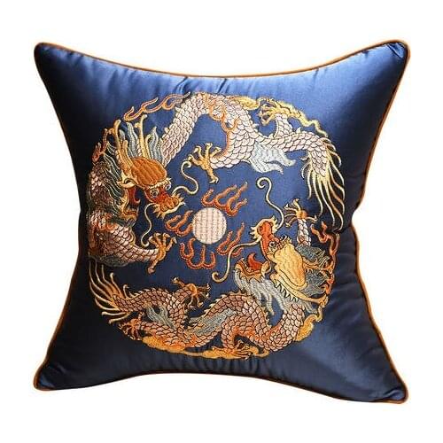 Latest Embroidery Dragon Satin Cloth Cover Cushion Pillow Case Sofa Chair Decorative Cushion Cover Chinese Lumbar Pillow Covers