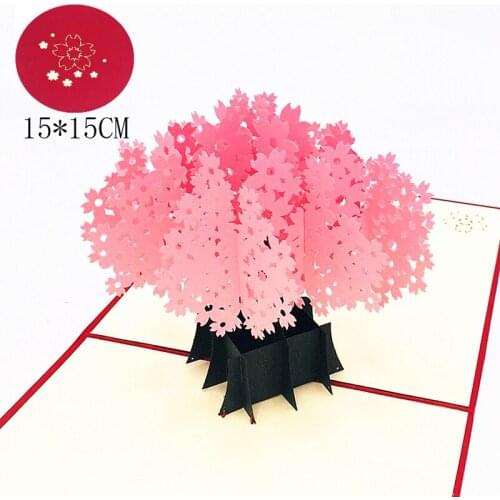 1pcs Laser Cut 3D Pop Up Greeting Cards Cherry Blossoms With Envelope Invitation Post Card For Thanksgiving Day Wedding Supplies