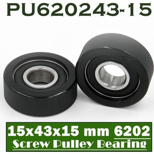 PU 6202 Polyurethane Covered Bearing 15*43*15 mm ( 2 Pcs ) Shaft 15mm PU620243-15 Urethane Cover PU6202 Bearings