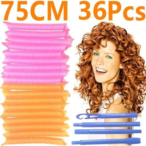 Hair Rollers Snail Shape Not Waveform 75CM 36Pcs 6 Sticks Spiral Round Curls Hair Curler Soft Hair Curler Bendy Hair Rollers DIY