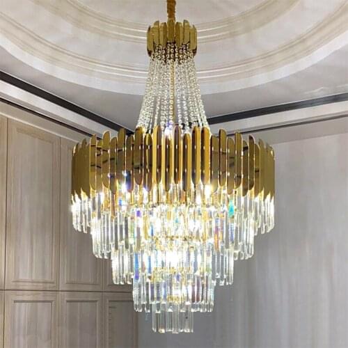 YOOGEE Luxury Staircase Chandelier for Living Room Hall Lobby Gold Loft Home Decor Light Modern LED Lamp Cristal Lustre