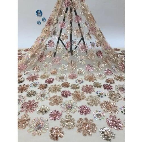 Luxury Handmade Beaded Lace Fabric Embroidery African French Tulle Mesh Lace Fabric Ladies Heavy Beaded Lace Fabric XB4636
