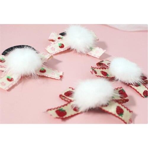 Chiritmas red Girl pom pom Bowknot Hair clip Lolita Kawaii Hair Pin Headwear Cosplay Side clip B969