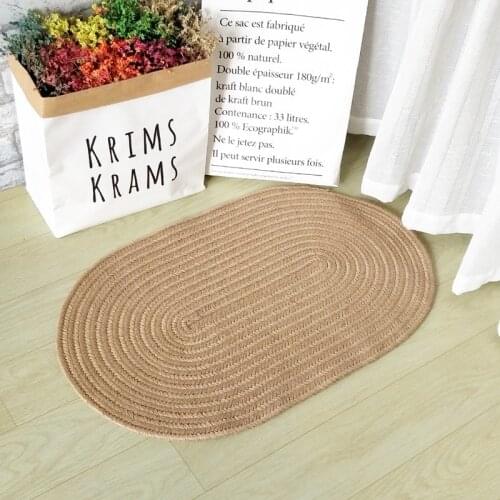Nordic Natural Jute Rug Handmade Weave Area Rug Porch Kitchen Balcony Washroom Floor Mat Oval Doormat Carpet Water Washable