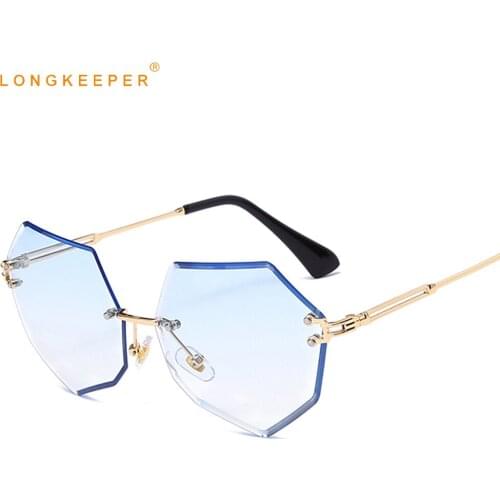 LongKeeper Rimless Sunglasses Women Luxury Brand Designer Cutting Lens Gradient Sun Glasses High Quality Eyewear oculos de sol