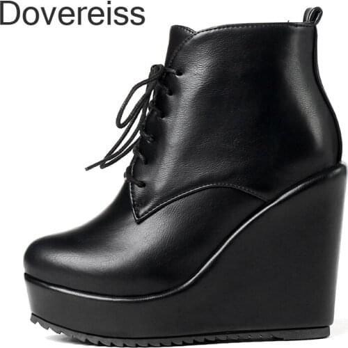 Dovereiss Fashion Female Boots Winter Sexy Elegant Waterproof Pure Color Brown Waterproof Cross Tied New Ankle Boots 41 42 43