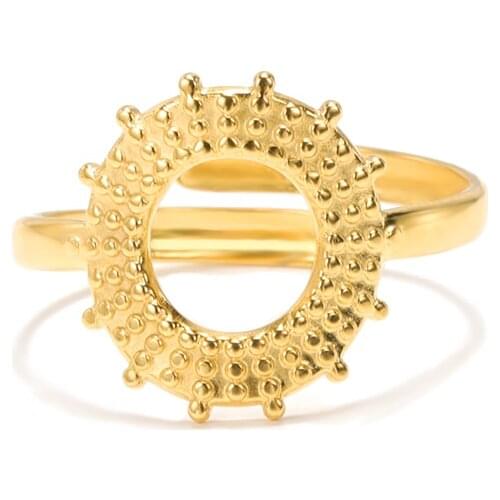 Womens Fashion Sun Rings Vintage Jewelry Stainless Steel Adjustable Geometry Round Circle Ring 2021 Bague Femme