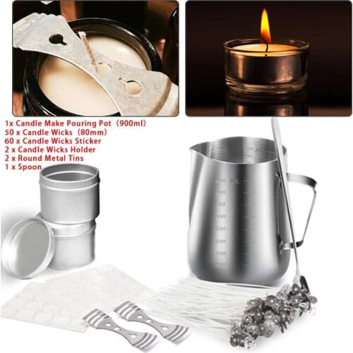 1 Set Candle Making Kit DIY Cotton Pouring Pot Supplies Wicks Tin Holder