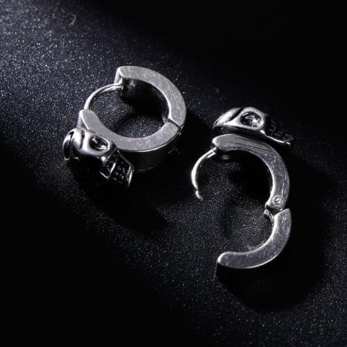 1 Pair Ear Stud Reggae Fashion Cool Skull Head Jewelry Men Women Charms Earrings Gifts Stainless Steel Silver Exquisite Carved