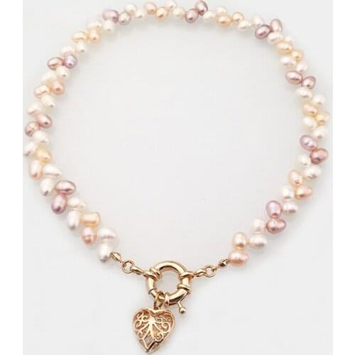 2020 Fashion Heart-shaped Dangle Pearl Necklace Women Pink White Khaki Natural Pearl Short Naszyjnik Party Wedding Jewelry
