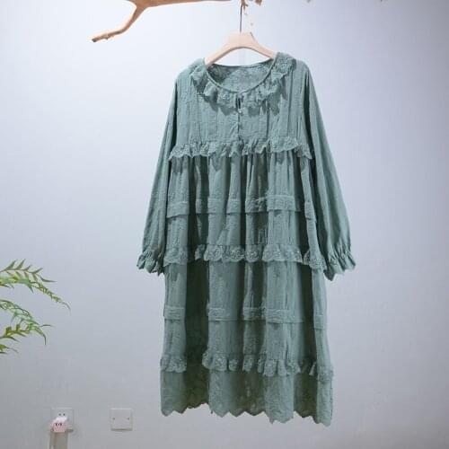 2021 Autumn New Solid Embroidered Long Sleeve Midi Dress N821-388