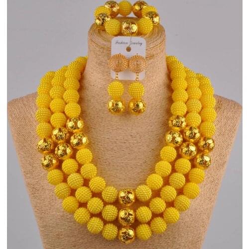 24 inches yellow african jewelry set simulated pearl necklace nigerian beads jewelry sets FZZ22