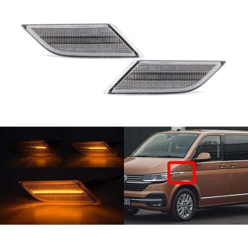 2x Dynamic Amber Clear Lens Front Led Side Marker Lights For VW Transporter T6.1 Facelift 2020-Up