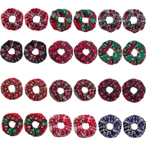 20/60pcs Christmas Day Yarn Dyed Cloth Hair Scrunchies For Girls Ponytail Holder Women Elastic Hair Ties Accessories