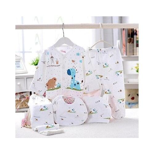 5Pcs Newborn Baby Unisex Clothes Underwear Animal Print Shirt and Pants 2PCS Boys Girls Cotton Soft