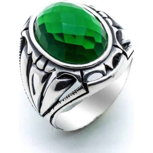 925 sterling Silver Green Zircon Stone Mens Ring