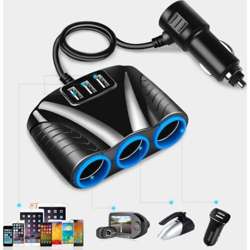 1 to 3 Car Cigarette Lighter 12v 24v Power Charger Adapter Three-Way Socket Splitter Female Socket Plug Connector Adapter