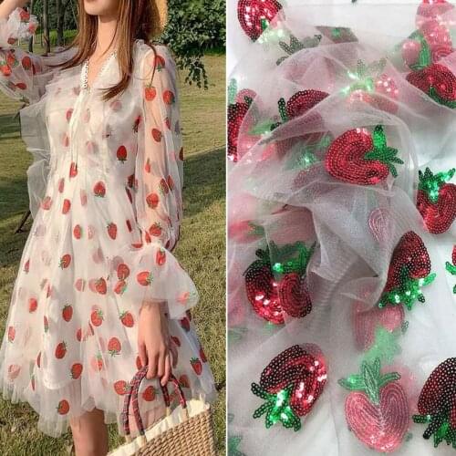 Sequin Strawberry shiny sequin embroidered wedding Dress decoration blings party supply fabric 1 yard