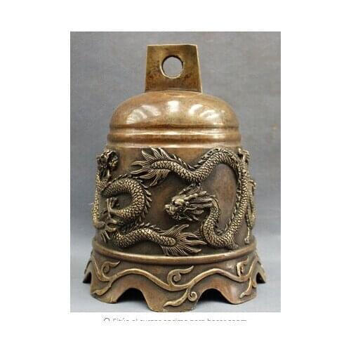 Wan671017 8 " de bronce chino cobre budismo templo mito Fly Dragon estatua de Bell wedding Brass Fine Arts Crafts