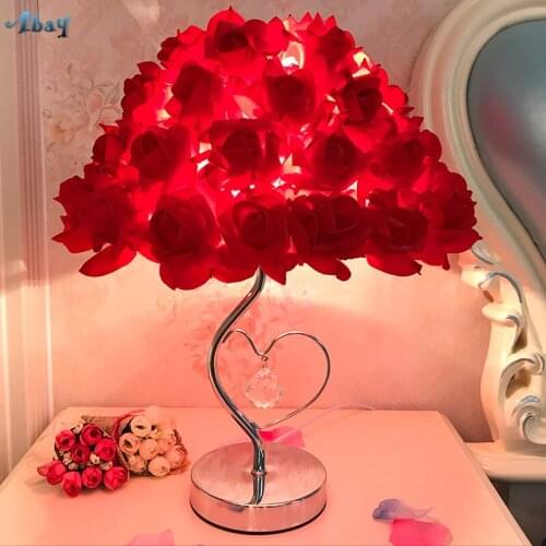 Art Deco Rose Bouquet Table Lamps Valentines Day Gift Wedding Room Bedside Lamp Vanity Makeup Table Flowers Decoration Led E27