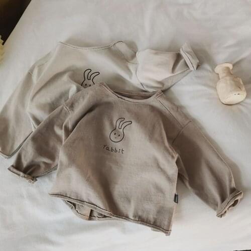 Baby Girl Tee Shirts Rabbit Cartoon Print Korea Cotton Long Sleeve 2021 Spring Infant Boys T Tops Retro Style Spring Clothing