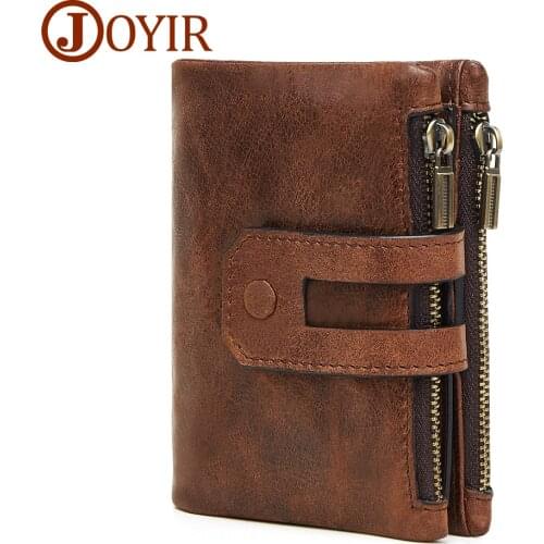 JOYIR Wallet Men Leather Genuine Vintage Coin Purse Zipper&Hasp Men Wallets Small Perse Solid RFID Card Holder Carteira Hombre