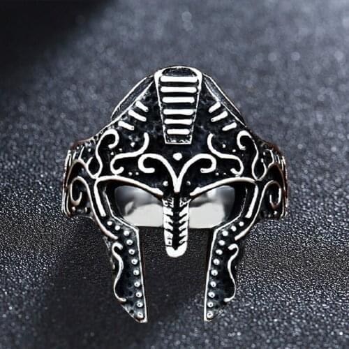 Stainless Steel Knight Egyptian Soldier Mask Ring Personality Vintage Awasome Punk Rock Rings Jewelry
