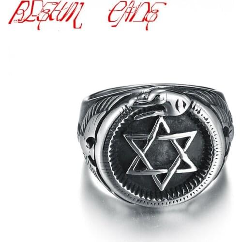 Punk Stainless steel Hexagram Ancient Religion Rings Men Hunter Summon Eagle Ring Wizard Courage Charms Jewelry