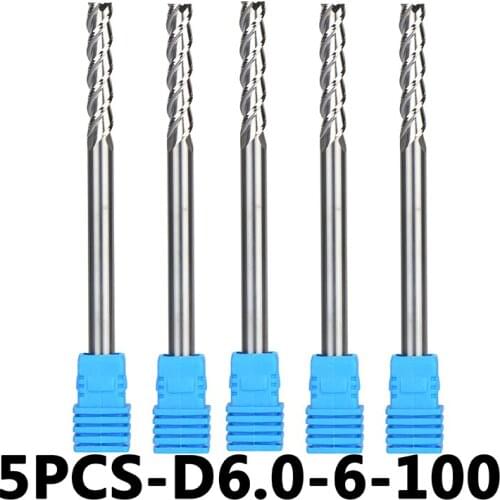 5pcs/lotD6-6-100 Tungsten Steel End Mills 3-Flute Flattened Head Milling Cutters Carbide End mills HRC45 Suitable for Aluminum