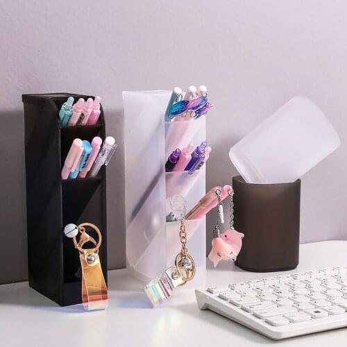 Pencil Storage Box Transparent Matte Pen Storage Bins Durable Pen Holder Table Storage Organizer Stationery Container Supplies