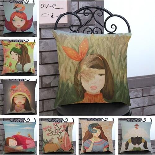 Hot Selling Vintage Flower Girl Printing Linen Cotton Cushion Throw Pillows Sofa Chair Pillowcase almofadas cojines
