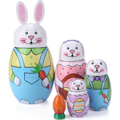 5 Layer/1Set Rabbit Nesting Matryoshka Doll Hand Painted Set Russian Doll Toys for Children Kids Gifts dropshipping#38