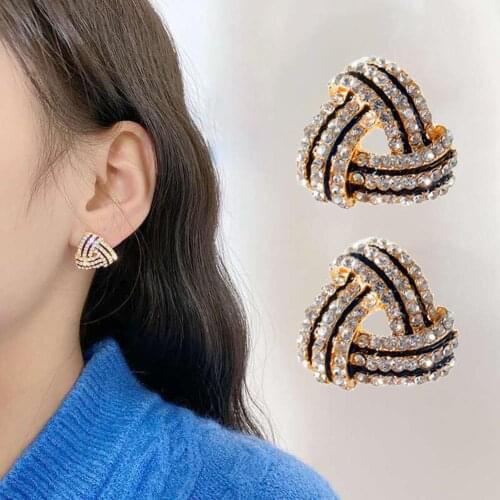 Fashionable Women Rhinestone Triangle Shape Stud Earrings Jewelry Accessory