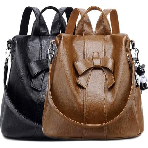Fashion Women Backpack 2021 New Casual Wild Anti-theft Woman Multi-purpose Bow Brown Shoulder Bags Black Ladies Travel Bag