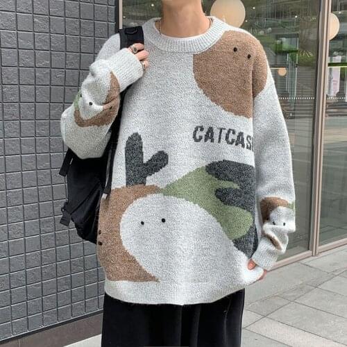 2021 Mens Hong Kong Style Model Trend Casual Loose Couple Round Neck Pullover Base Sweater