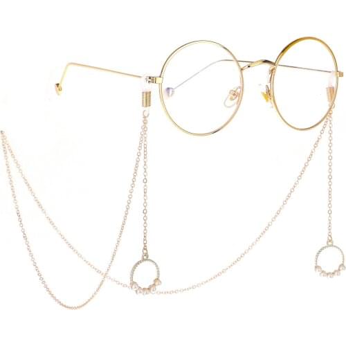 Non-slip popular metal glasses rope golden round pearl pendant handmade glasses chain