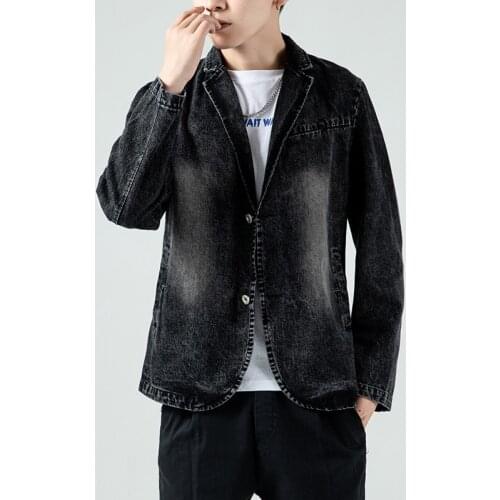 New Mens Denim Jacket Fashion Vintage Cotton Outwear Denim Blazer Men Casual Denim Suit Coats Black Denim Jacket Men Jean Coat