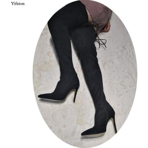 Olomm New Arrival Women Over The Knee Boots Stiletto High Heels Boots Pointed Toe Sexy Black Shoes Women Plus US Size 5-15